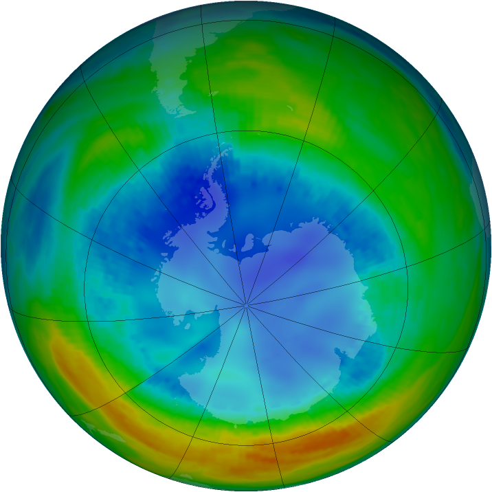 Antarctic ozone map for 13 August 1992